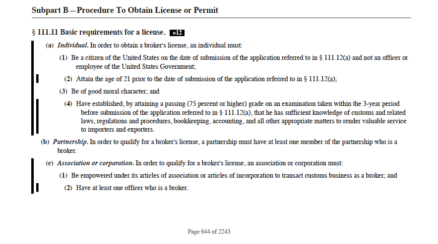 19 CFR for the October 2026 CBLE
